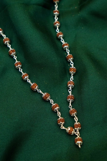 5 mukhi rudraksha mala silver capped 