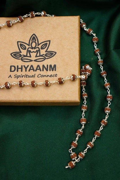 5 mukhi rudraksha mala with silver capping